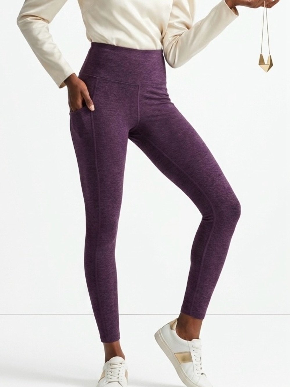 Aerie Move High Waisted Pocket Leggings Heathered Purple Plum Mauve M Athletic
